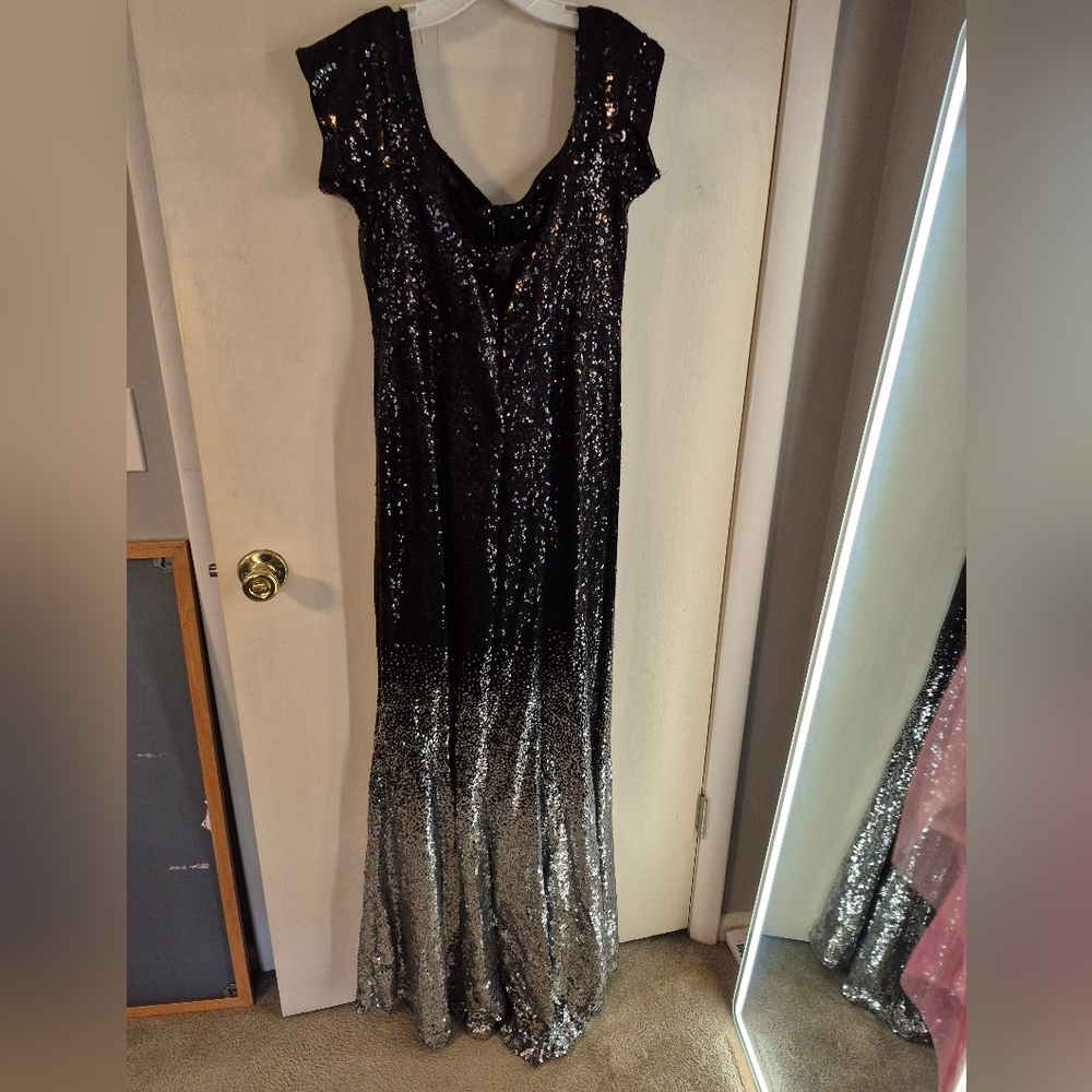 Torrid Black and Silver Ombre Off Shoulder Sequin Dress - Picture 3 of 6